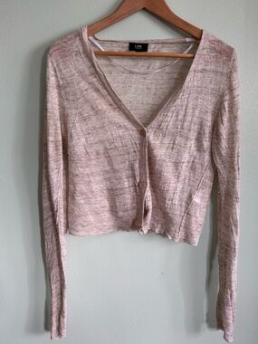 Linen Cropped V-Neck Cardigan in Blush Pink